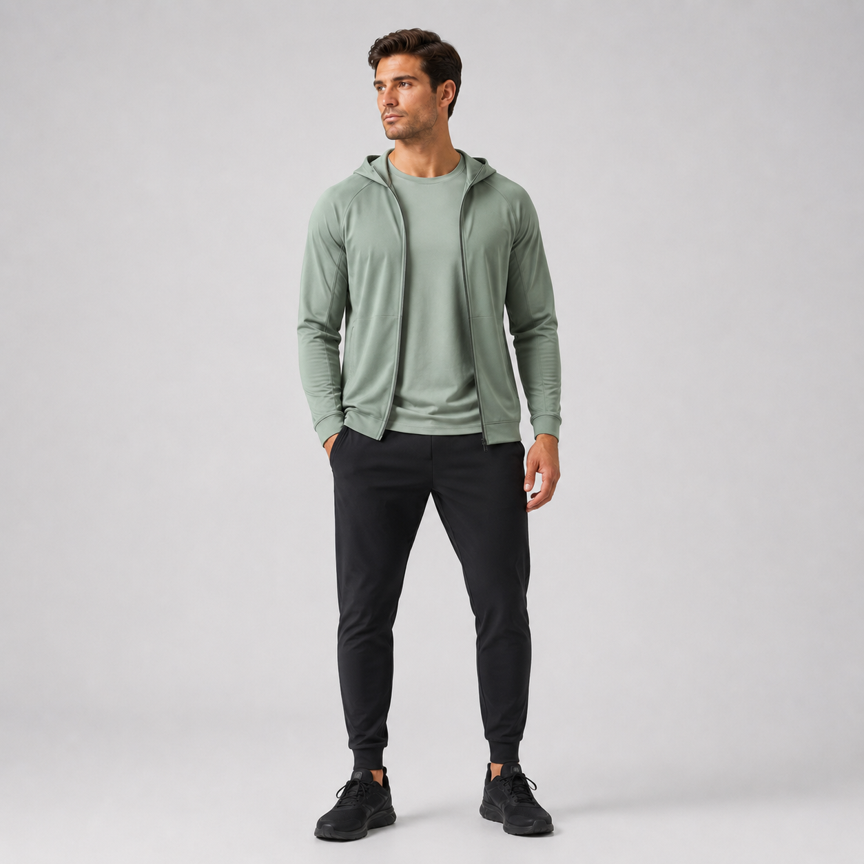 Men's lightweight hoodie and jogger set for OEM activewear development