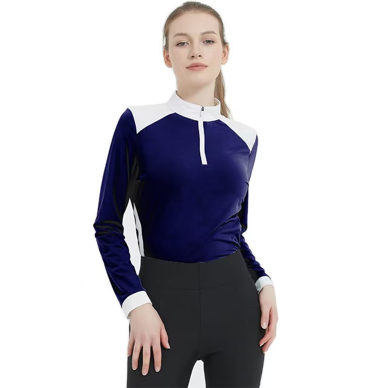 Color-block equestrian show top with quarter zip and mock neck